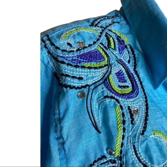 Rock & Roll Cowgirl Top Snap Down Embroidered Size L - Picture 3 of 10